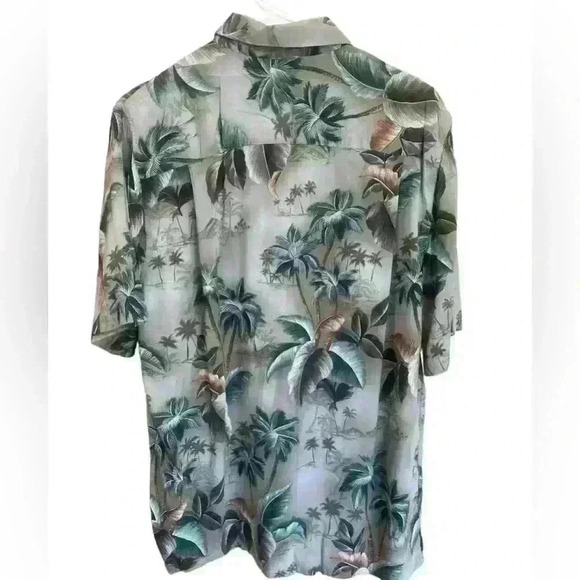 CROFT & BARROW BUTTON DOWN PALM TREES HAWAIIAN SHORT SLEEVED SHIRT GREEN M - Picture 2 of 4